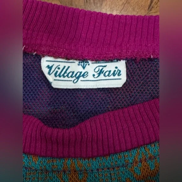 Vintage Village Fair Sweater Colorful 80s 90sKnit Abstract Bold Graphic Pullover - Picture 8 of 8